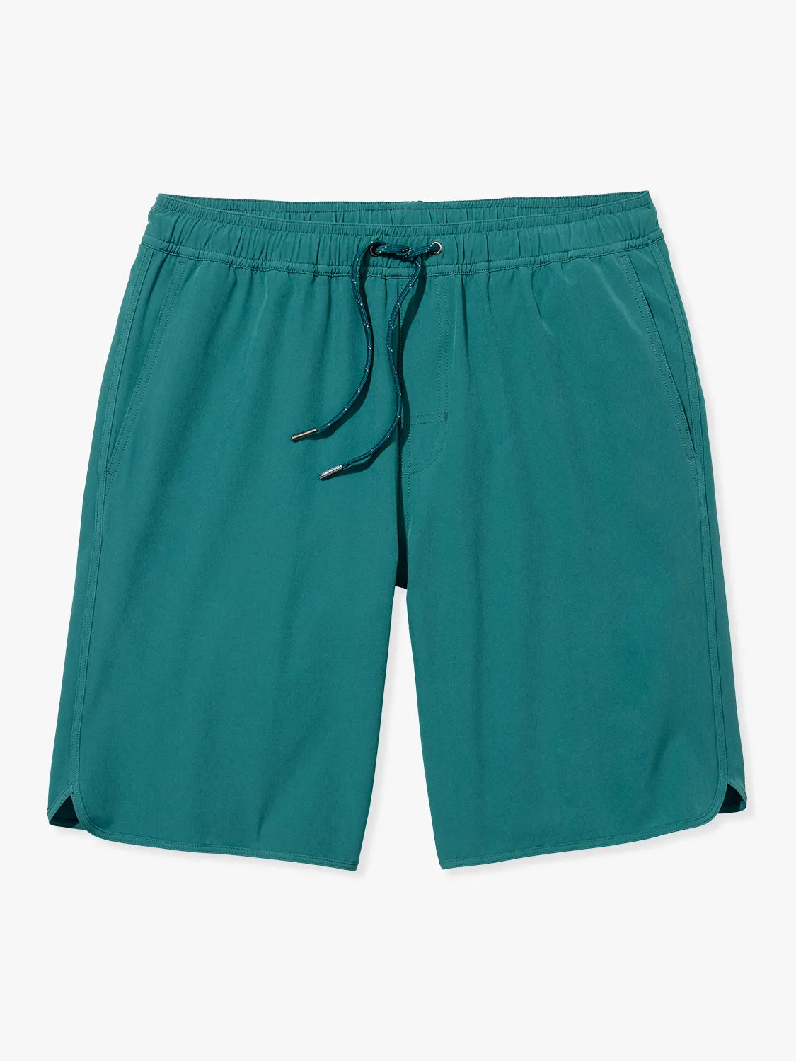 A pair of 10 inch Anchor trunks in seapine color with a drawstring waist on a white background.