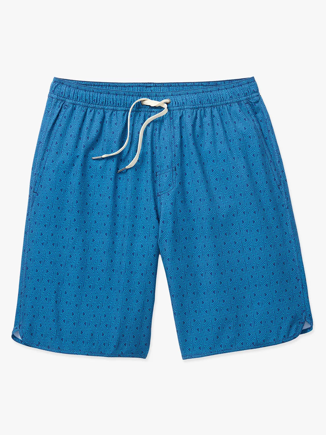 Electric blue geometric patterned Anchor Trunk in 10 inch inseam with a drawstring waistband on a white background.