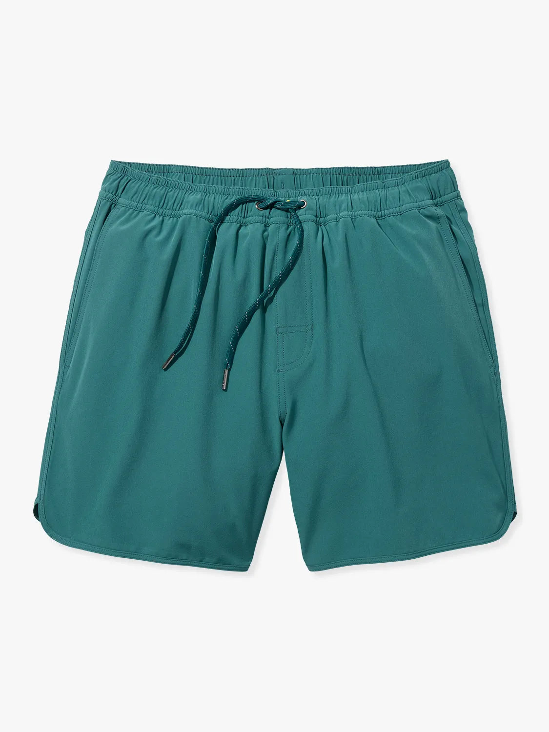 A pair of 6 inch Anchor trunks in seapine color with a drawstring waist on a white background.