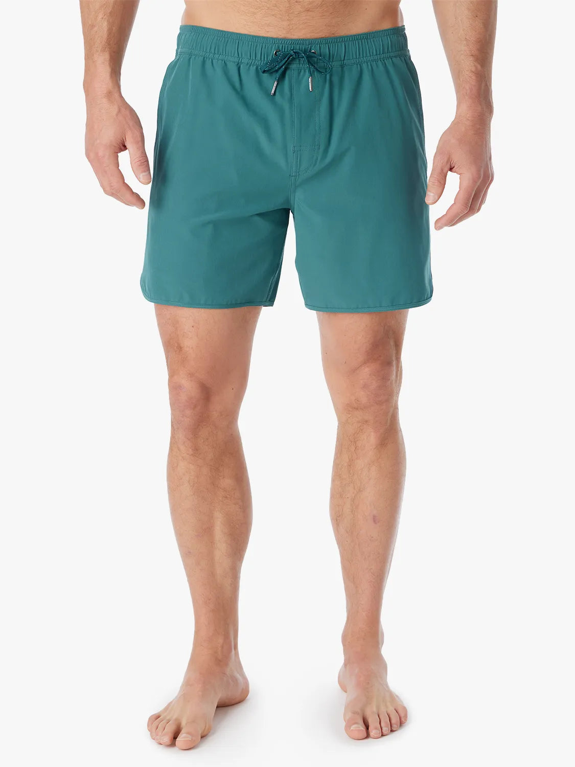 Person wearing 6 inch anchor trunks in seapine color on a white background.