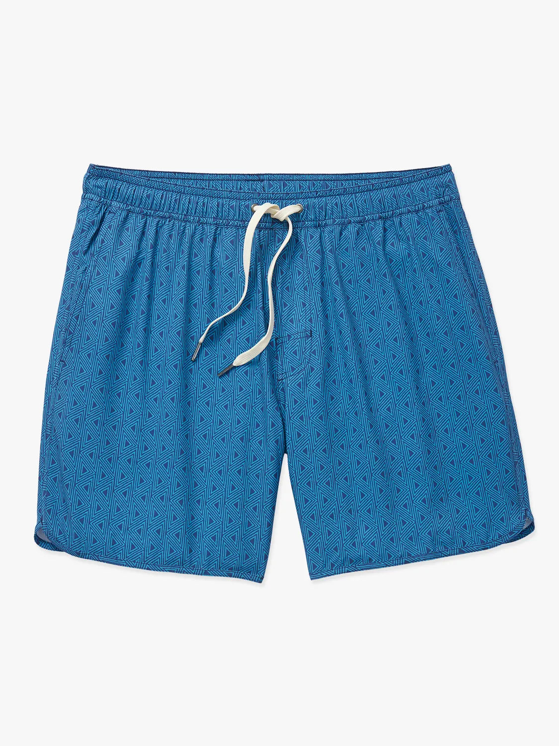 Electric blue geometric patterned Anchor Trunk in 6 inch inseam with a drawstring waistband on a white background.