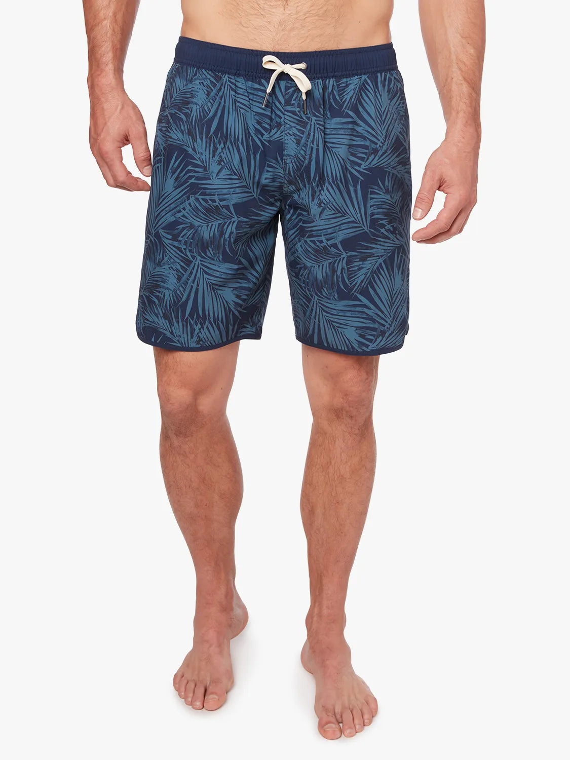 Person wearing grey and navy floral patterned Anchor Trunk in 8 inch on a white background