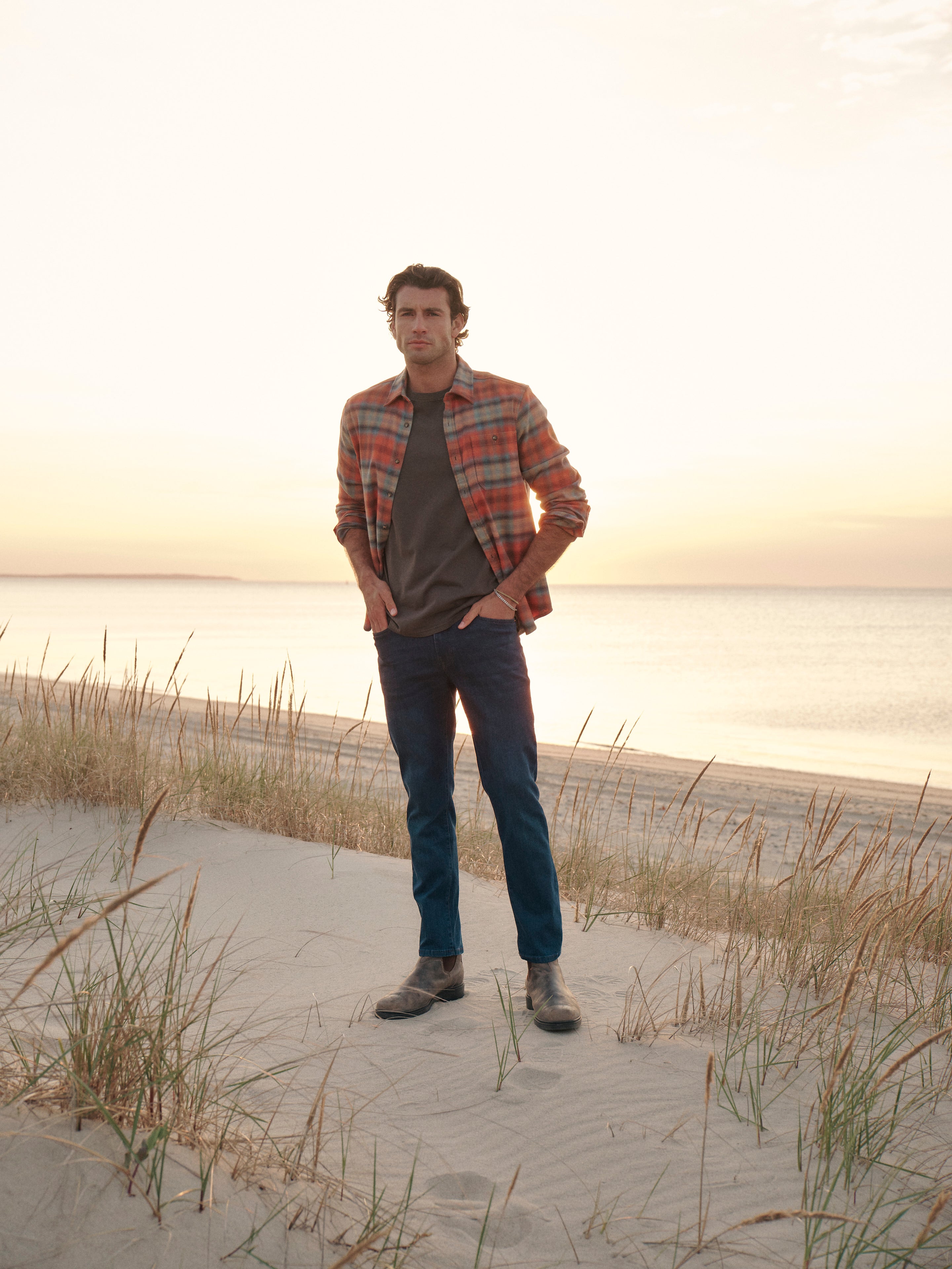 Seaside Lightweight Flannel | Navy Herringbone