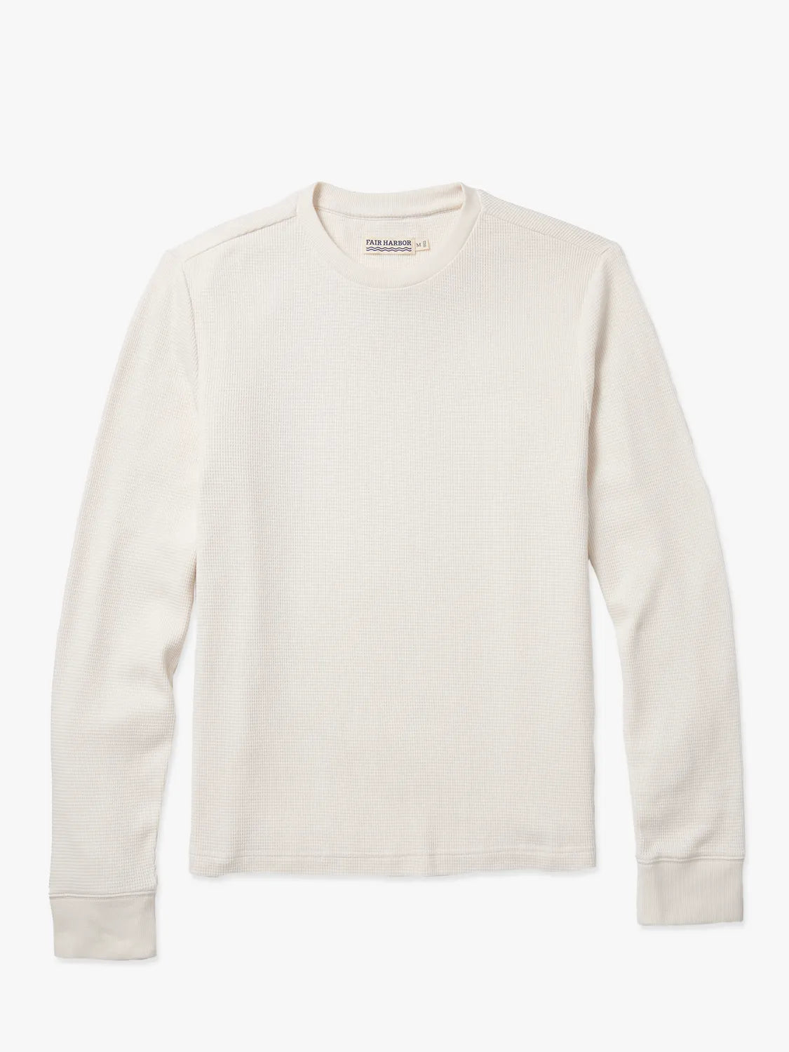 Beige hudson waffle crewneck long sleeve shirt on a white background