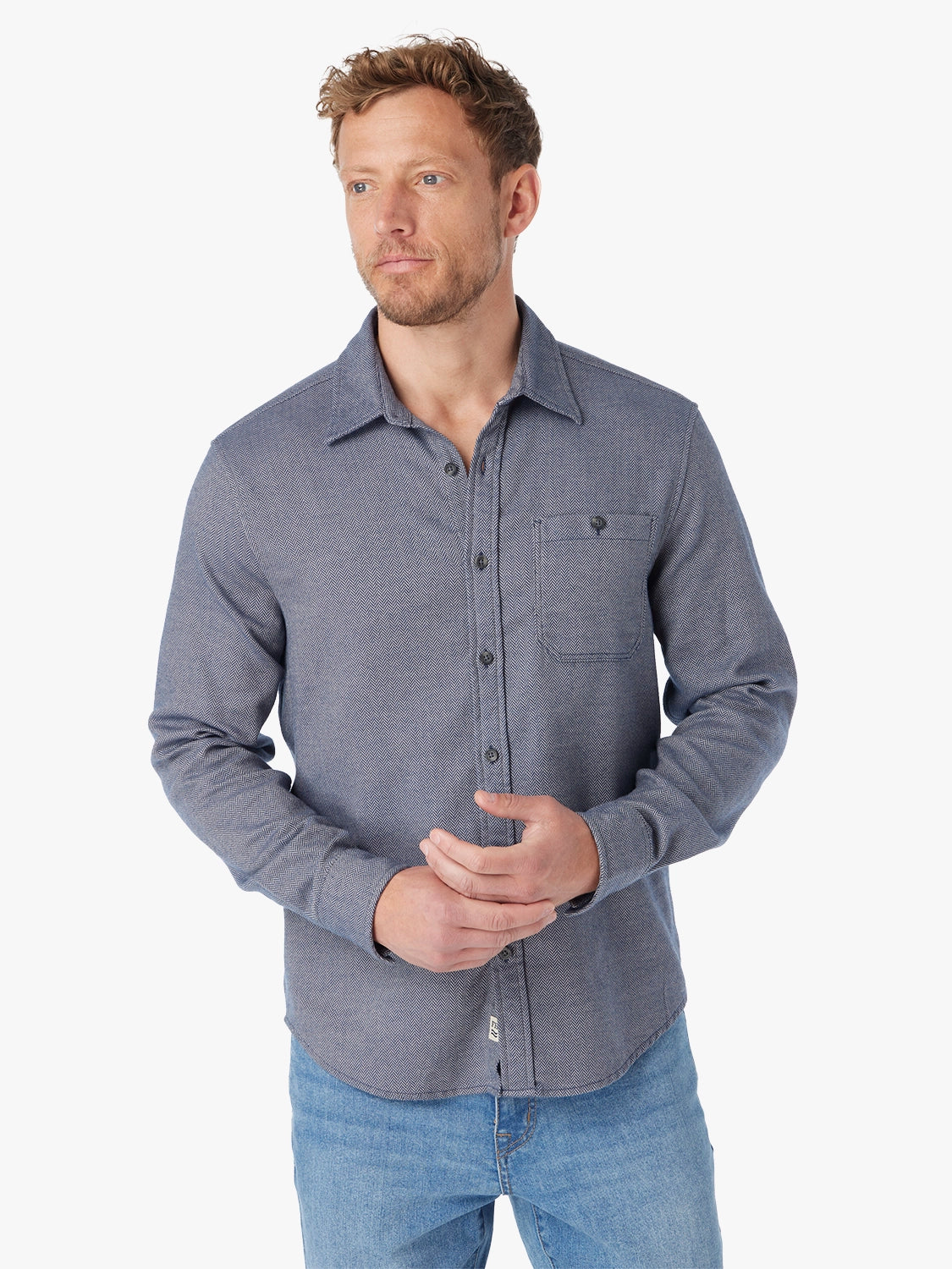 Seaside Lightweight Flannel | Navy Herringbone