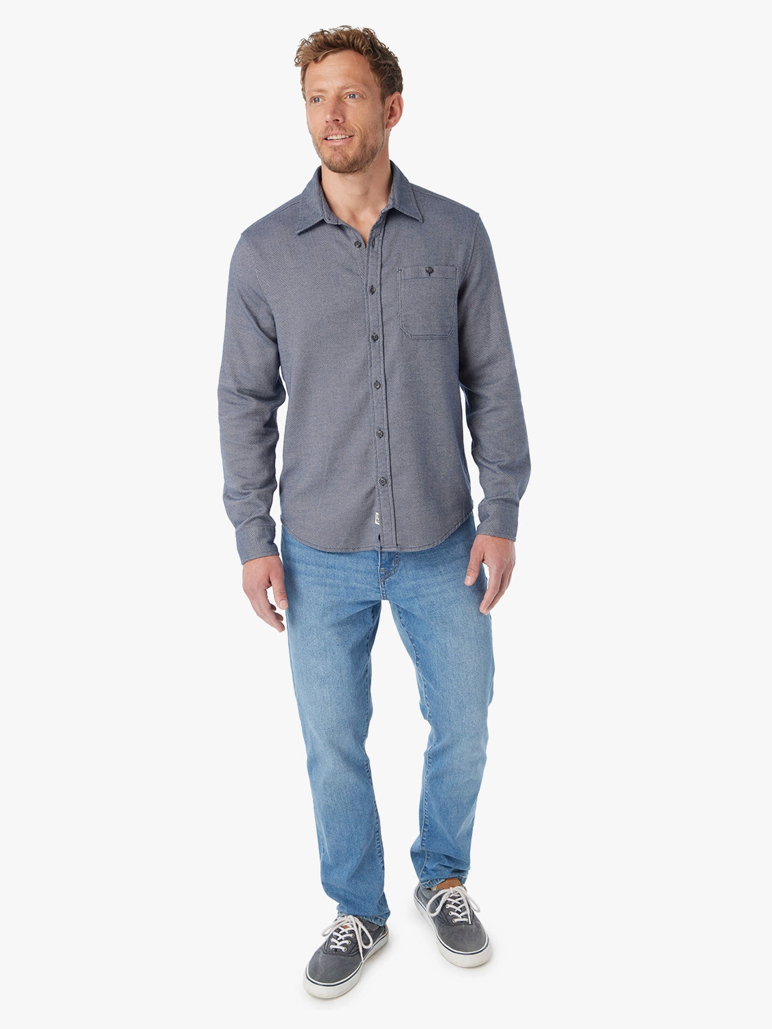 Seaside Lightweight Flannel | Navy Herringbone