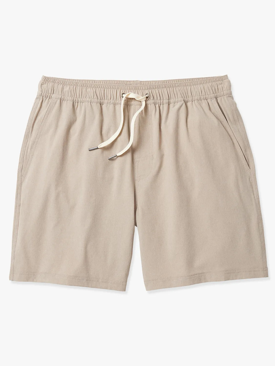 Khaki one shorts in 6 inch inseam with a drawstring on a white background
