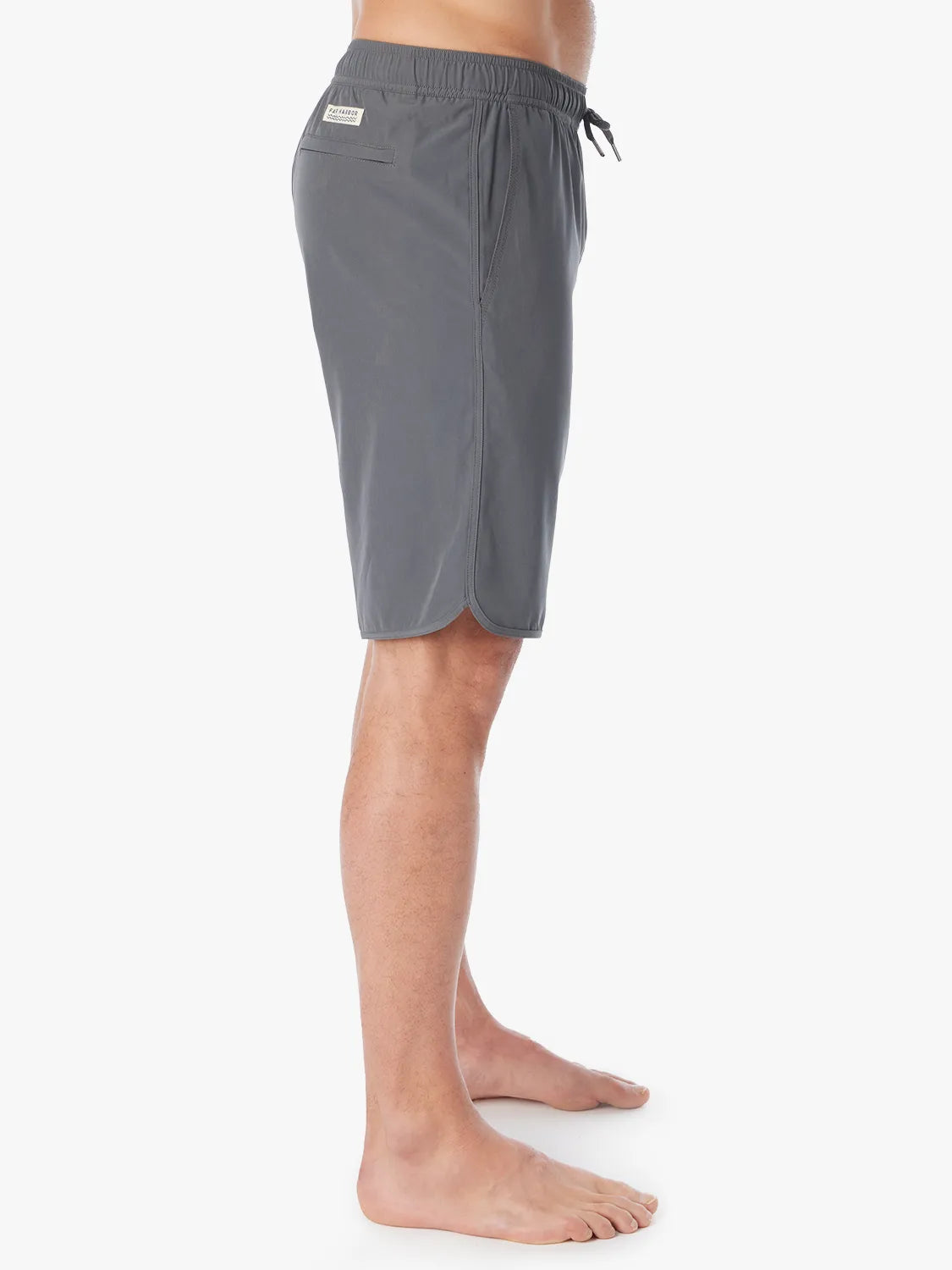 Person wearing slate grey Anchor Trunk in 10 inch inseam,  showing the side view on a white background.