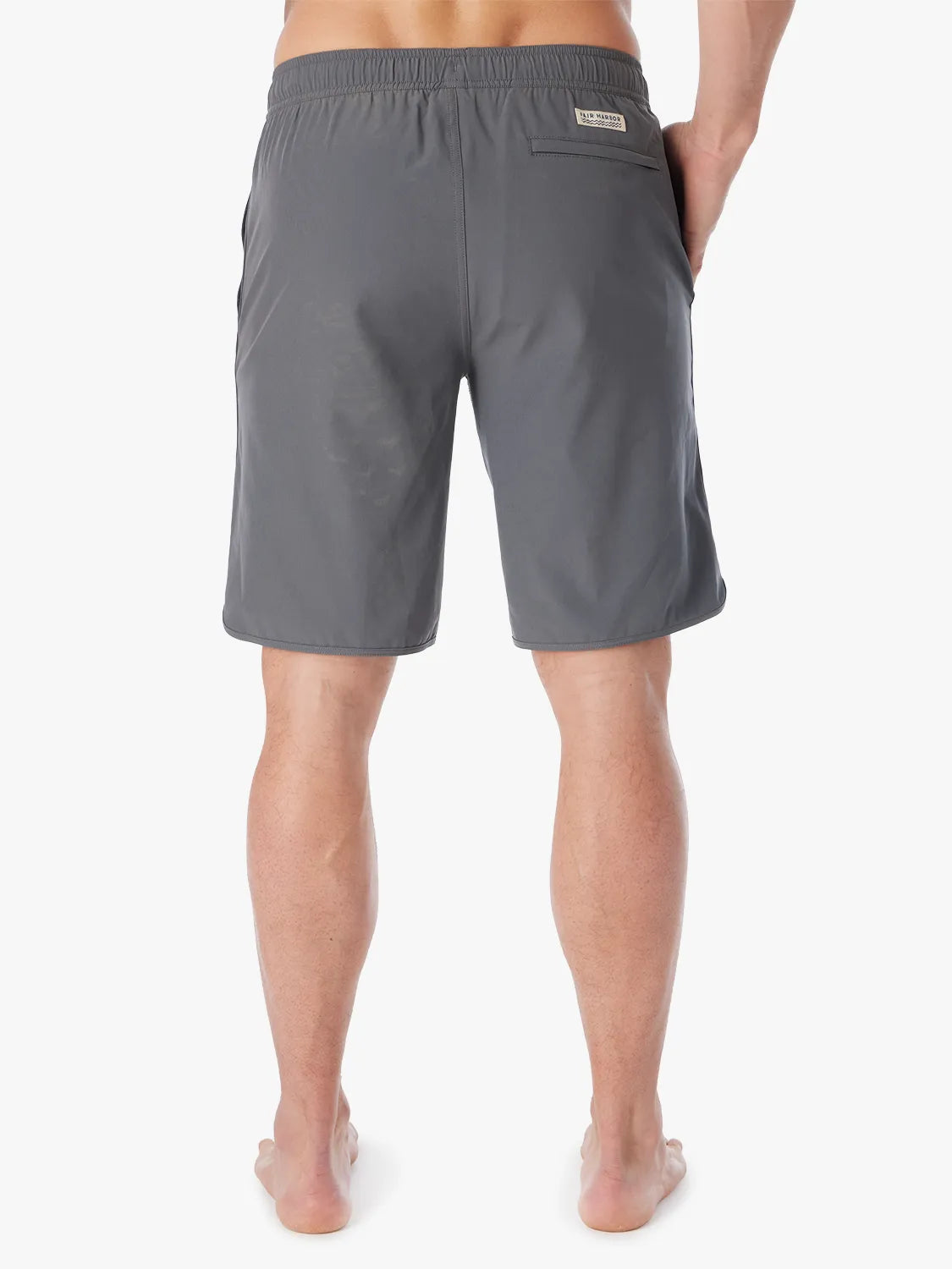 Person wearing slate grey Anchor Trunk in 10 inch inseam, showing the back view on a white background. 