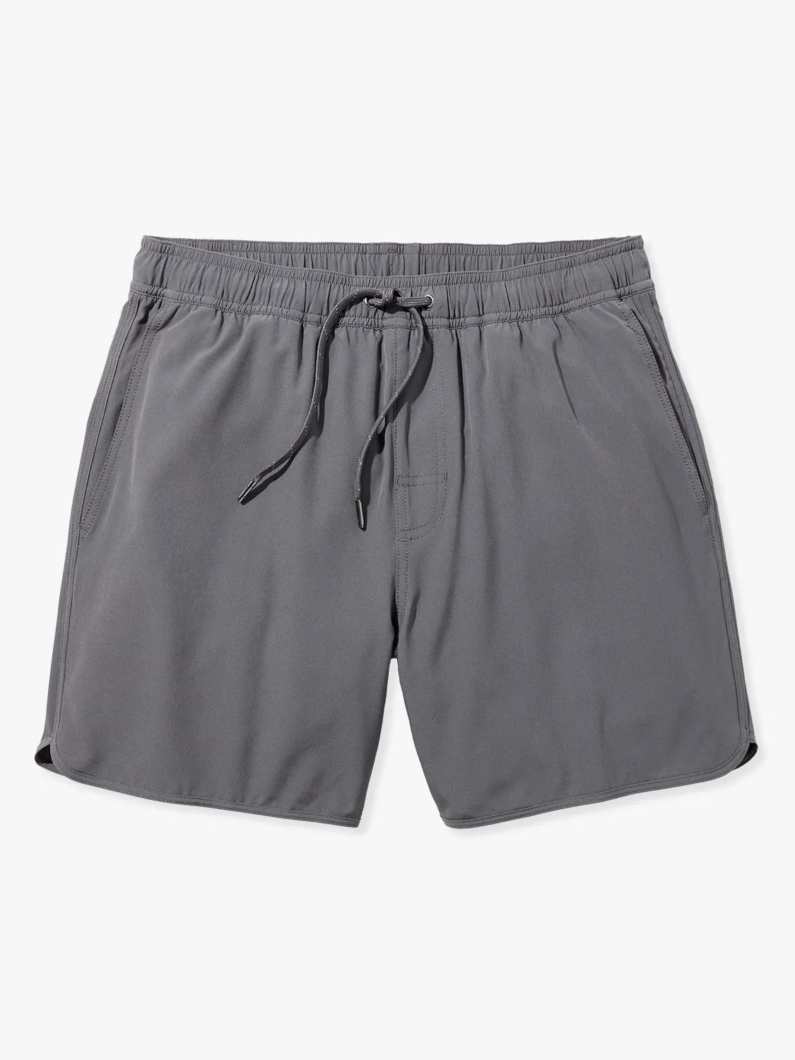 A pair of slate gray Anchor Trunks in 6 inch inseam with a drawstring waist, on a white background.