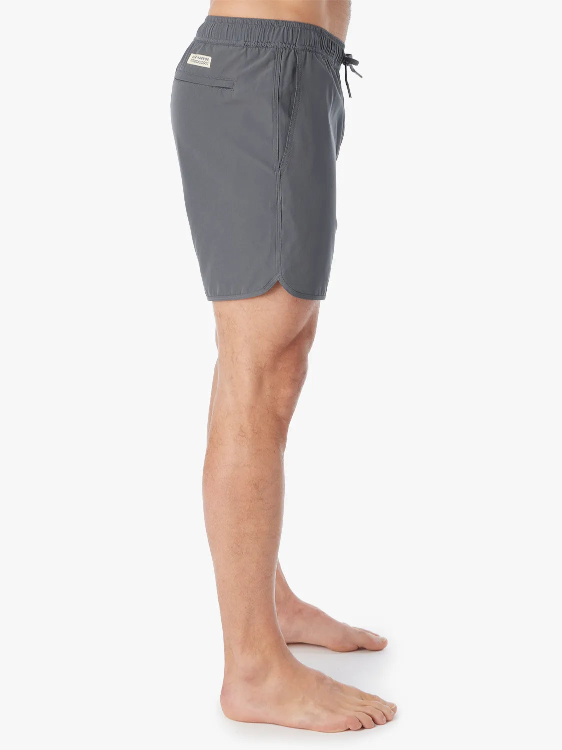 Person wearing slate grey Anchor Trunk in 6 inch inseam, showing side view on a white background. 