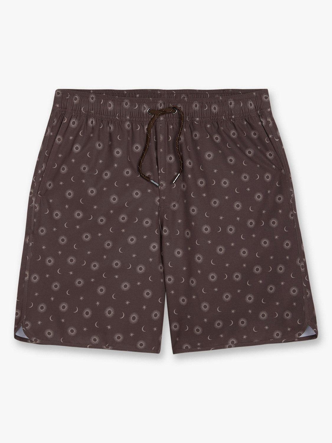 Brown shorts with a subtle pattern on a white background