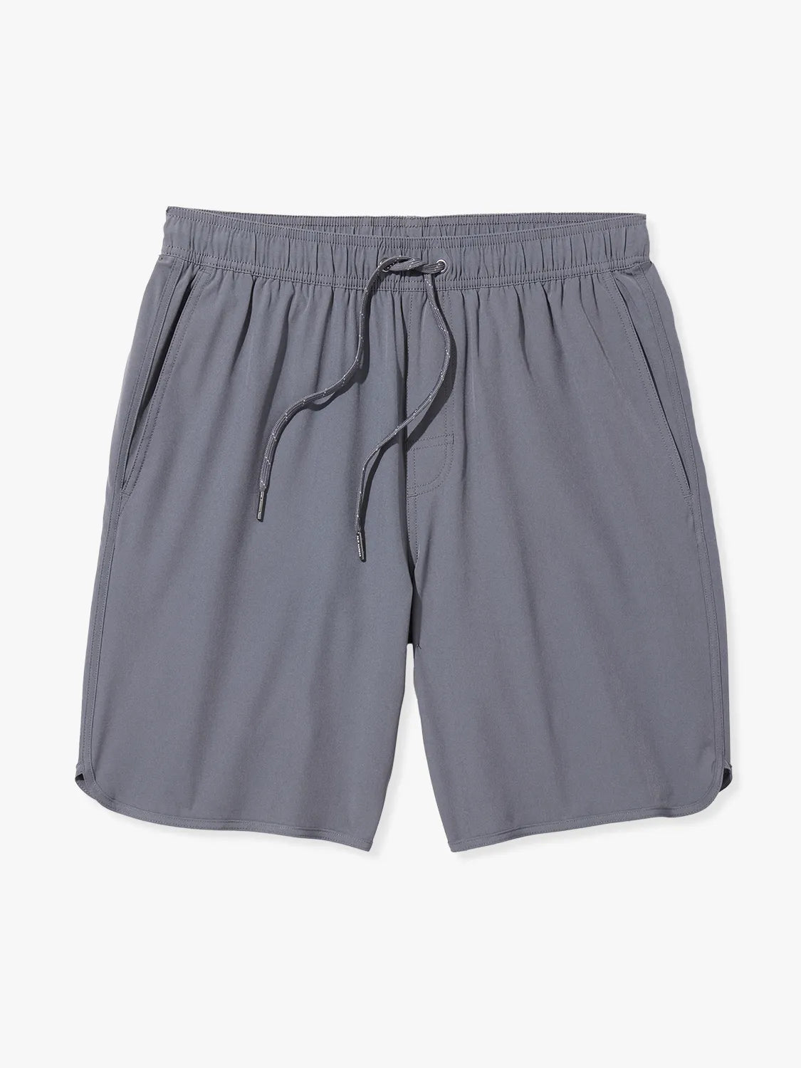 A pair of slate gray Anchor Trunks in 8 inch inseam with a drawstring waist, on a white background.