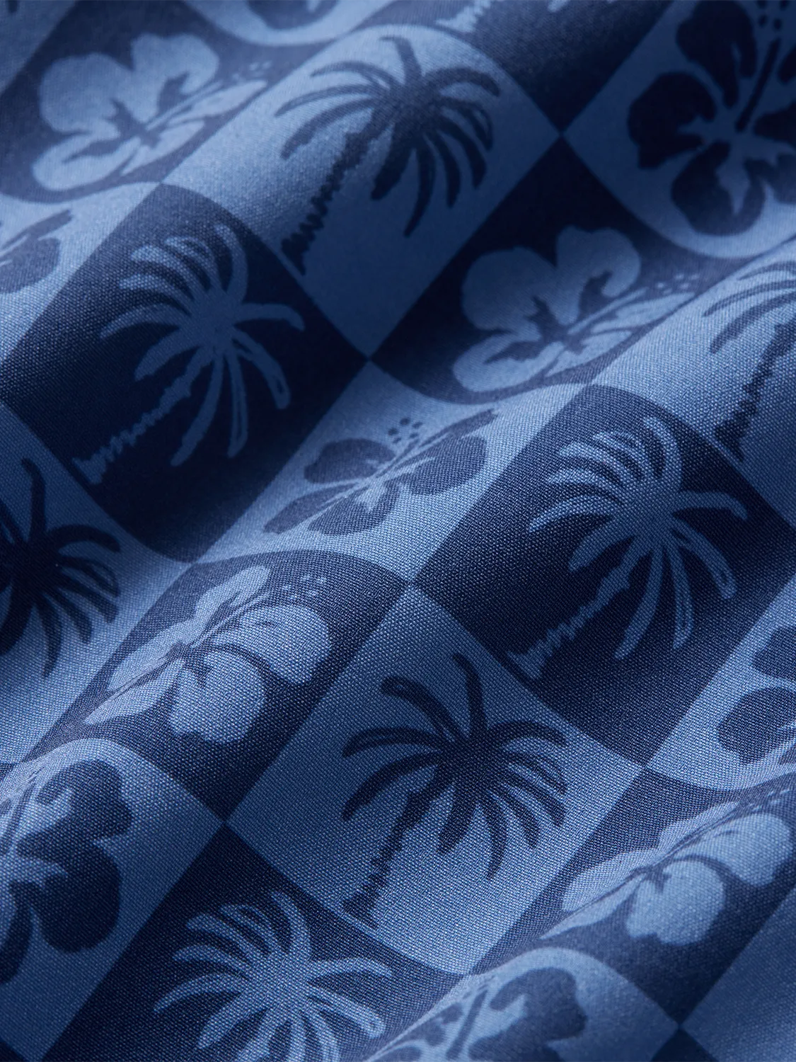 Swatch of Anchor Trunk in Navy Hibiscus pattern