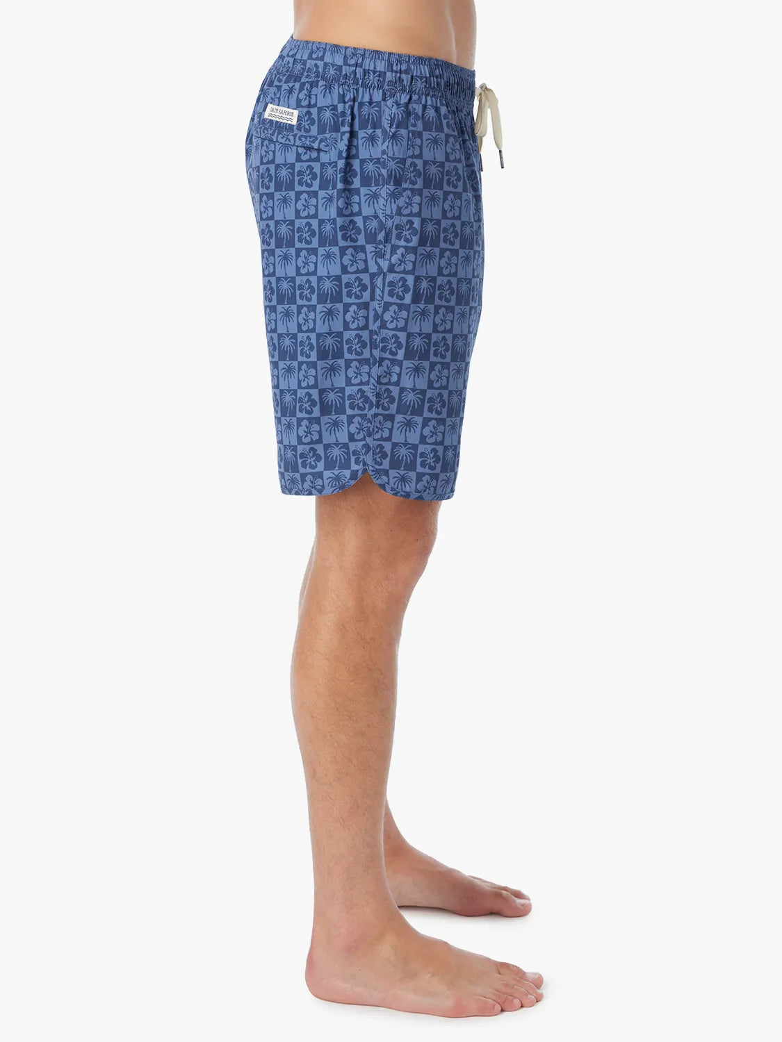 Person wearing blue patterned Anchor Trunk on a white background