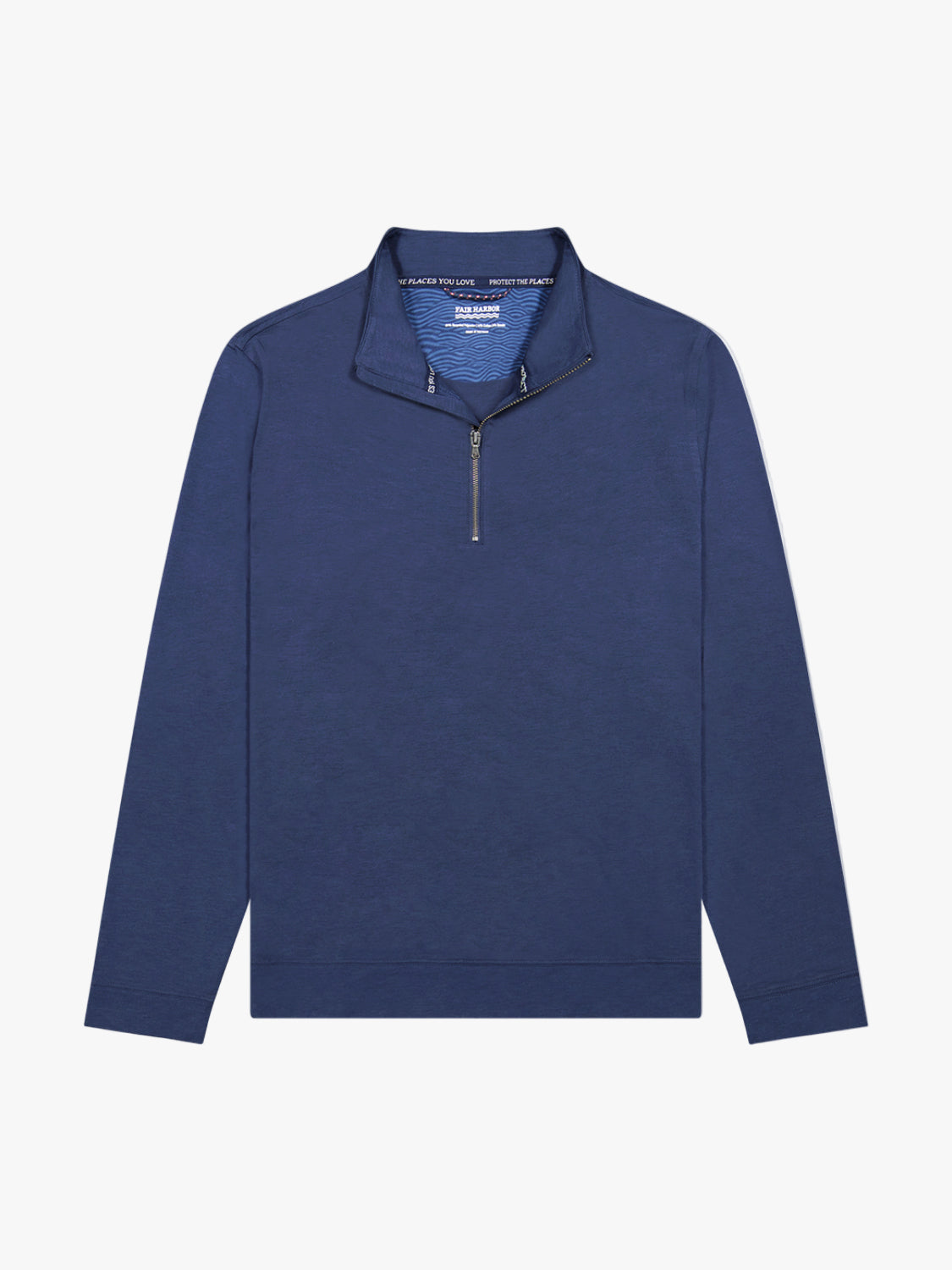 Navy blue compass pullover with a quarter zip on a white background
