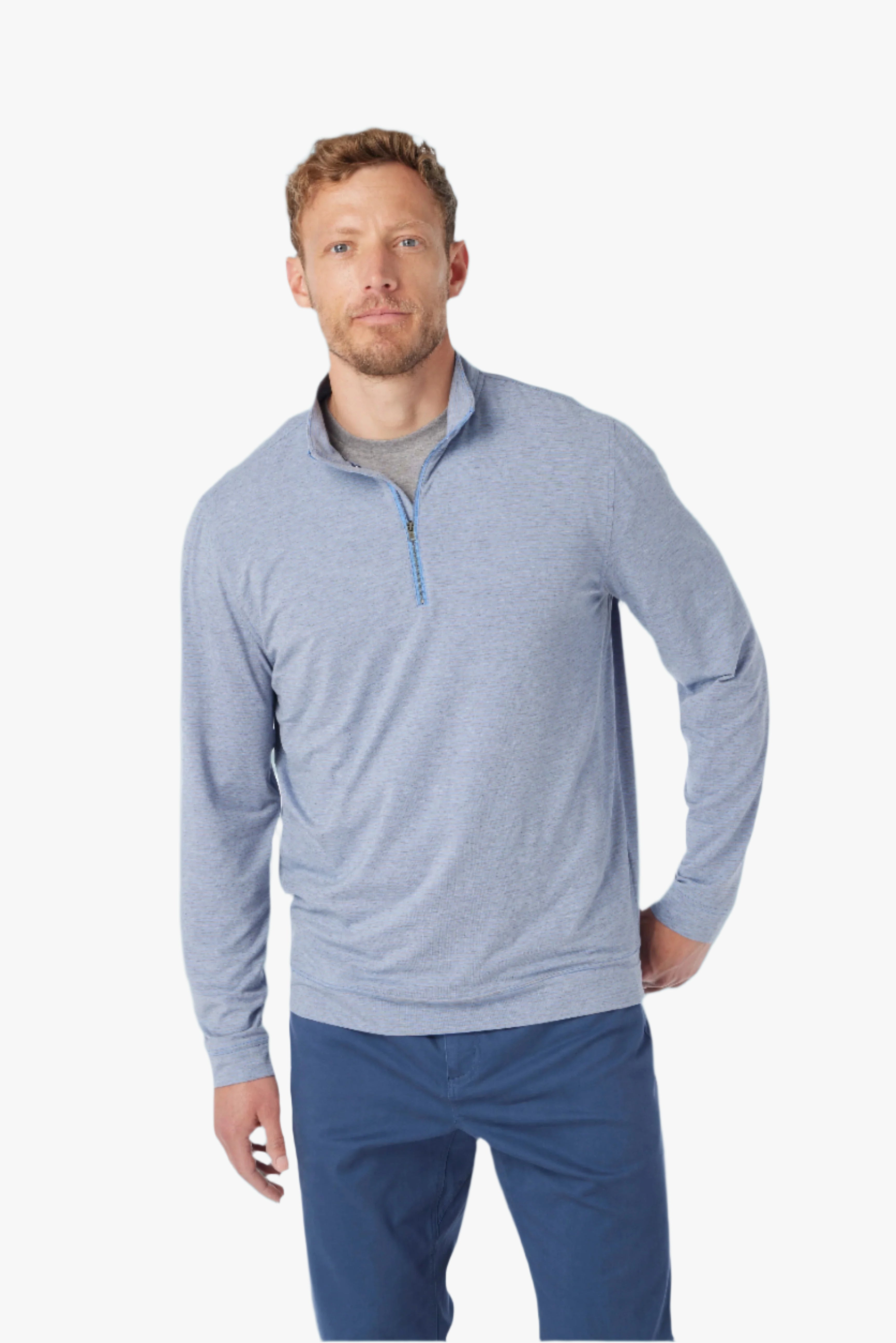Compass Quarter Zip | Light Blue Grey Stripe