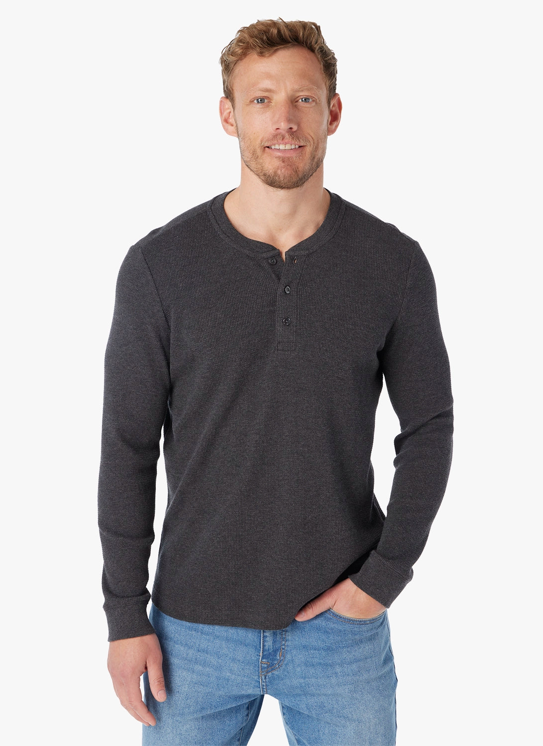 Hudson Waffle Henley | Charcoal