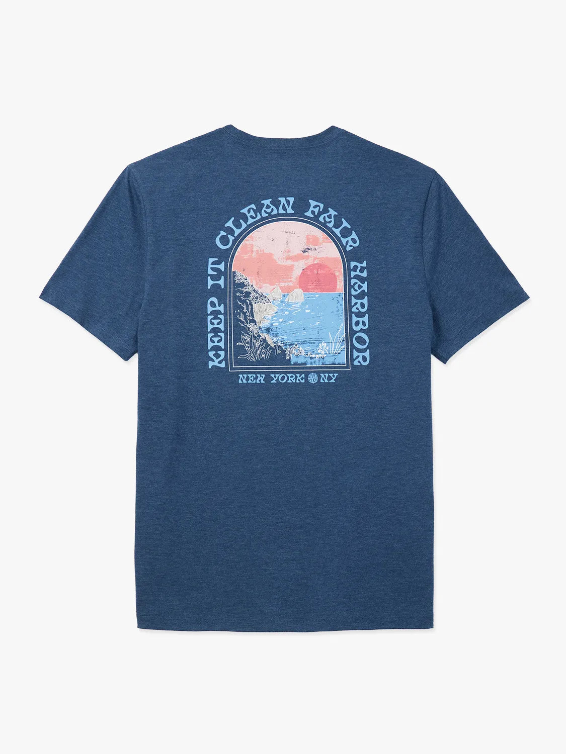 Navy blue kismet t-shirt with a graphic design and phrase 