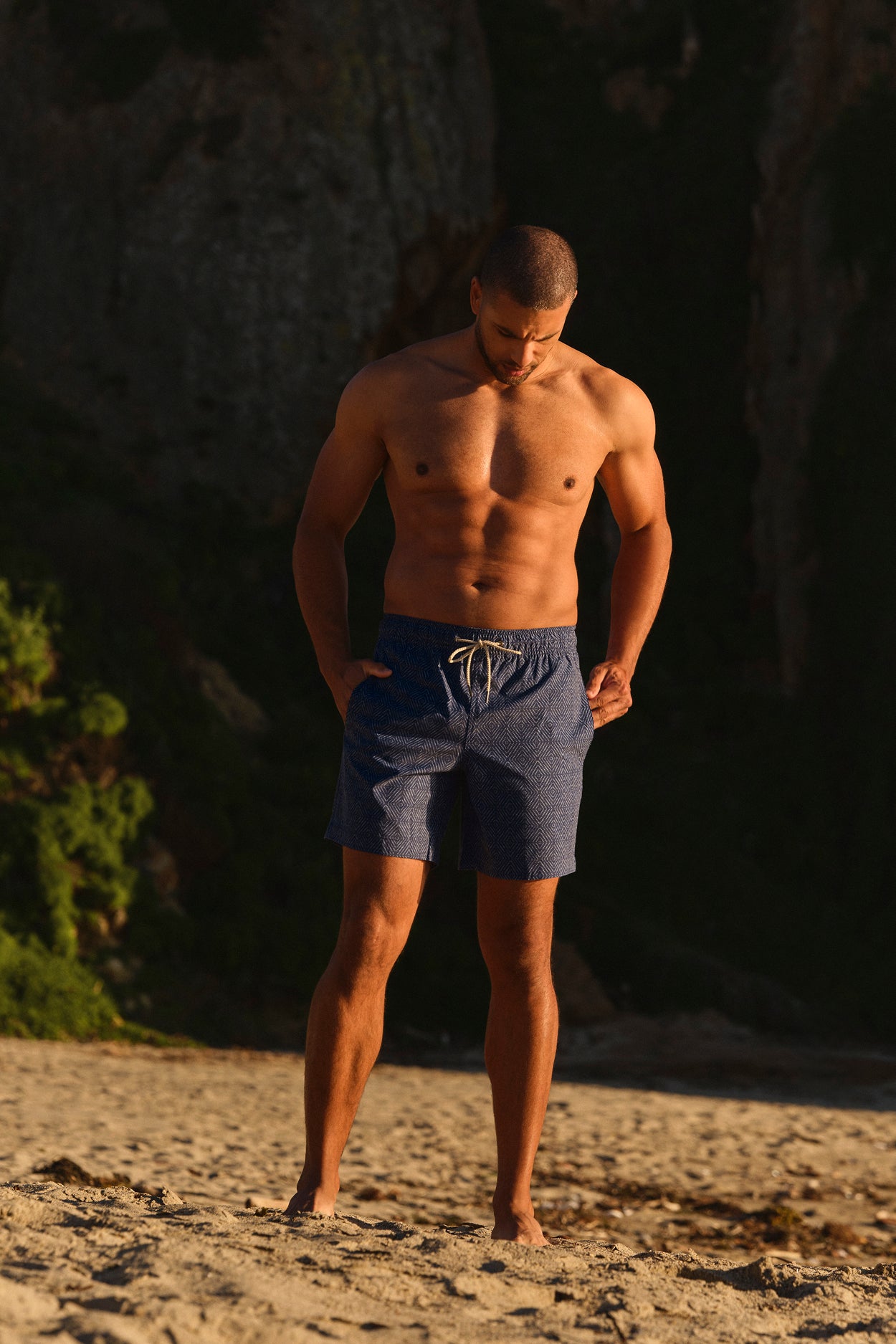 Fair Harbor Shorts Mens XL Black Swim Beach Drawstring Geometric