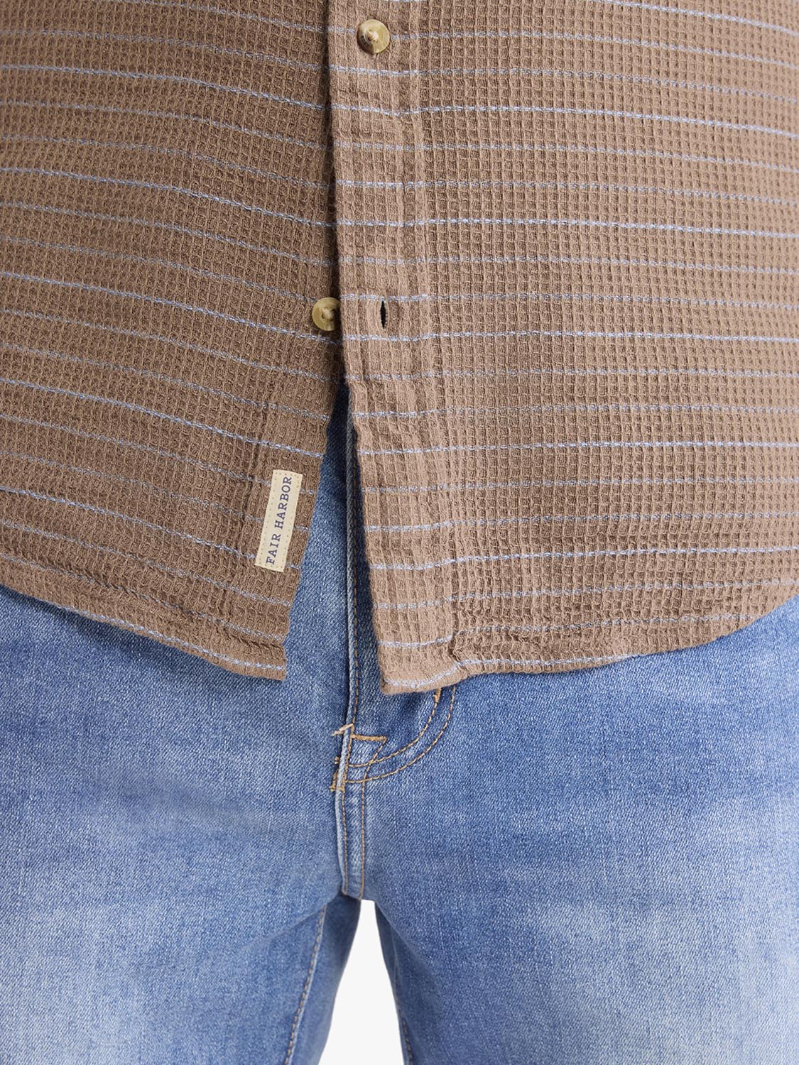 Oasis Long Sleeve Button Up | Sandbar Waffle Stripe