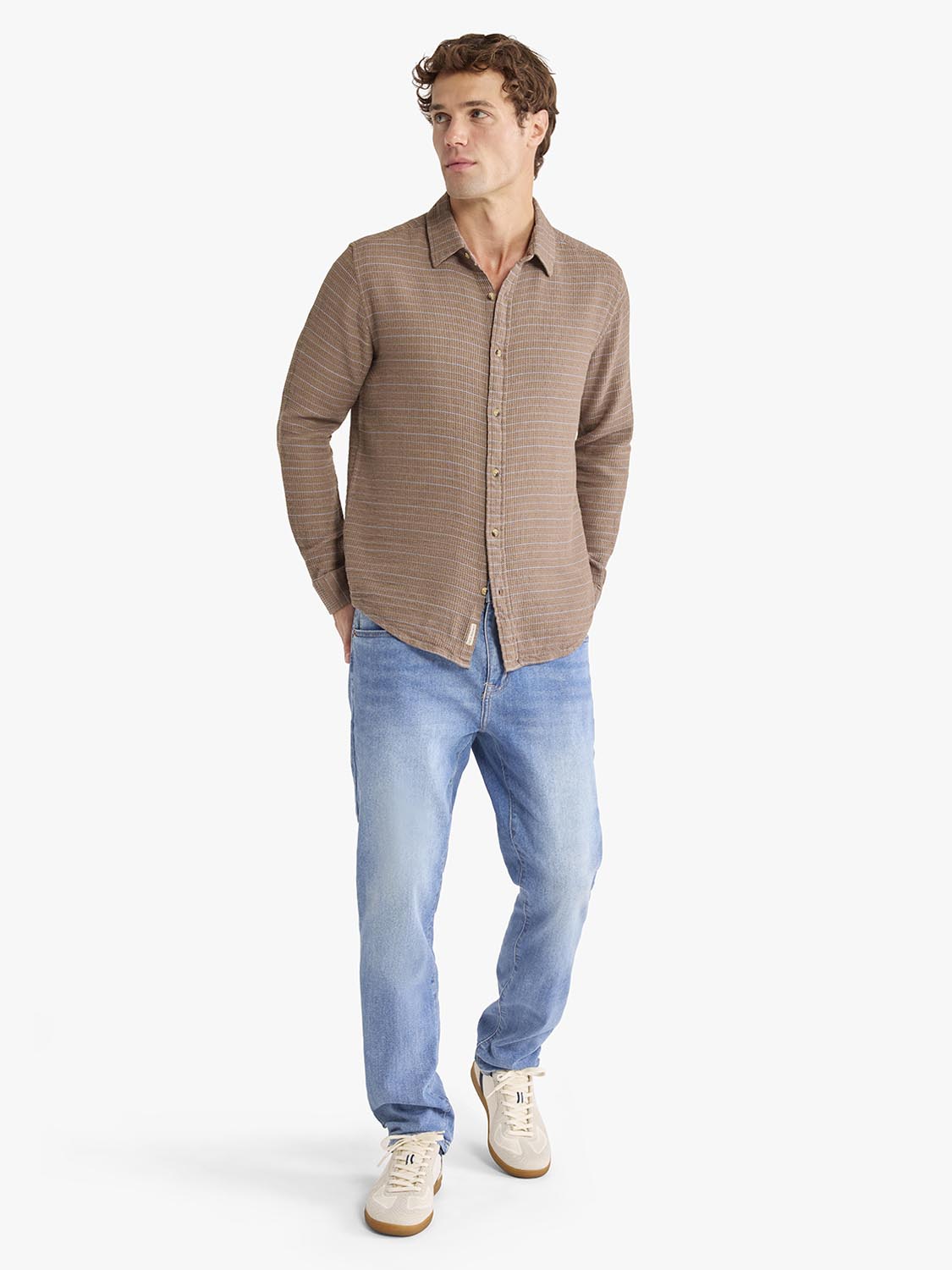 Oasis Long Sleeve Button Up | Sandbar Waffle Stripe