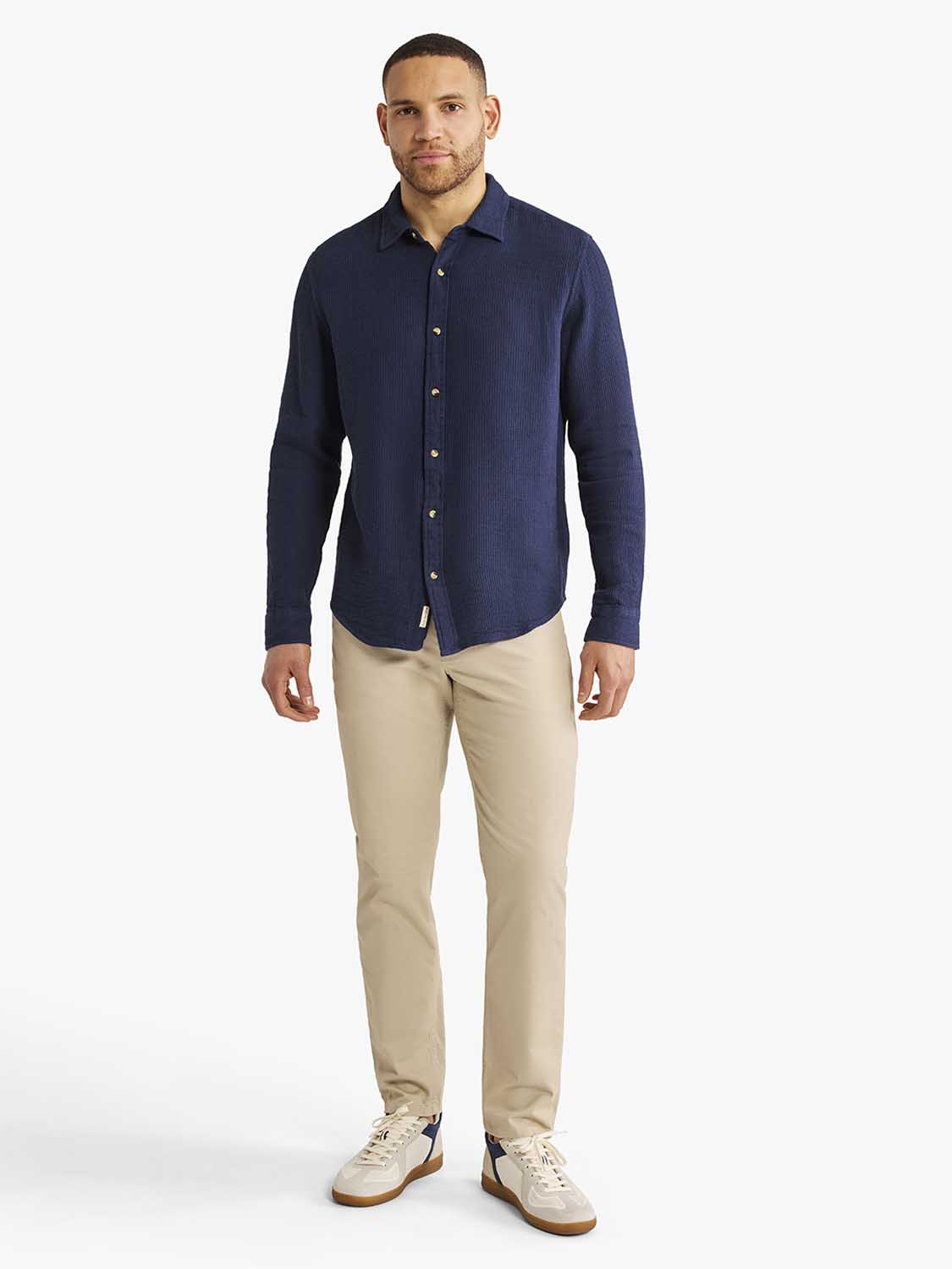Oasis Long Sleeve Button Up | Navy Waffle