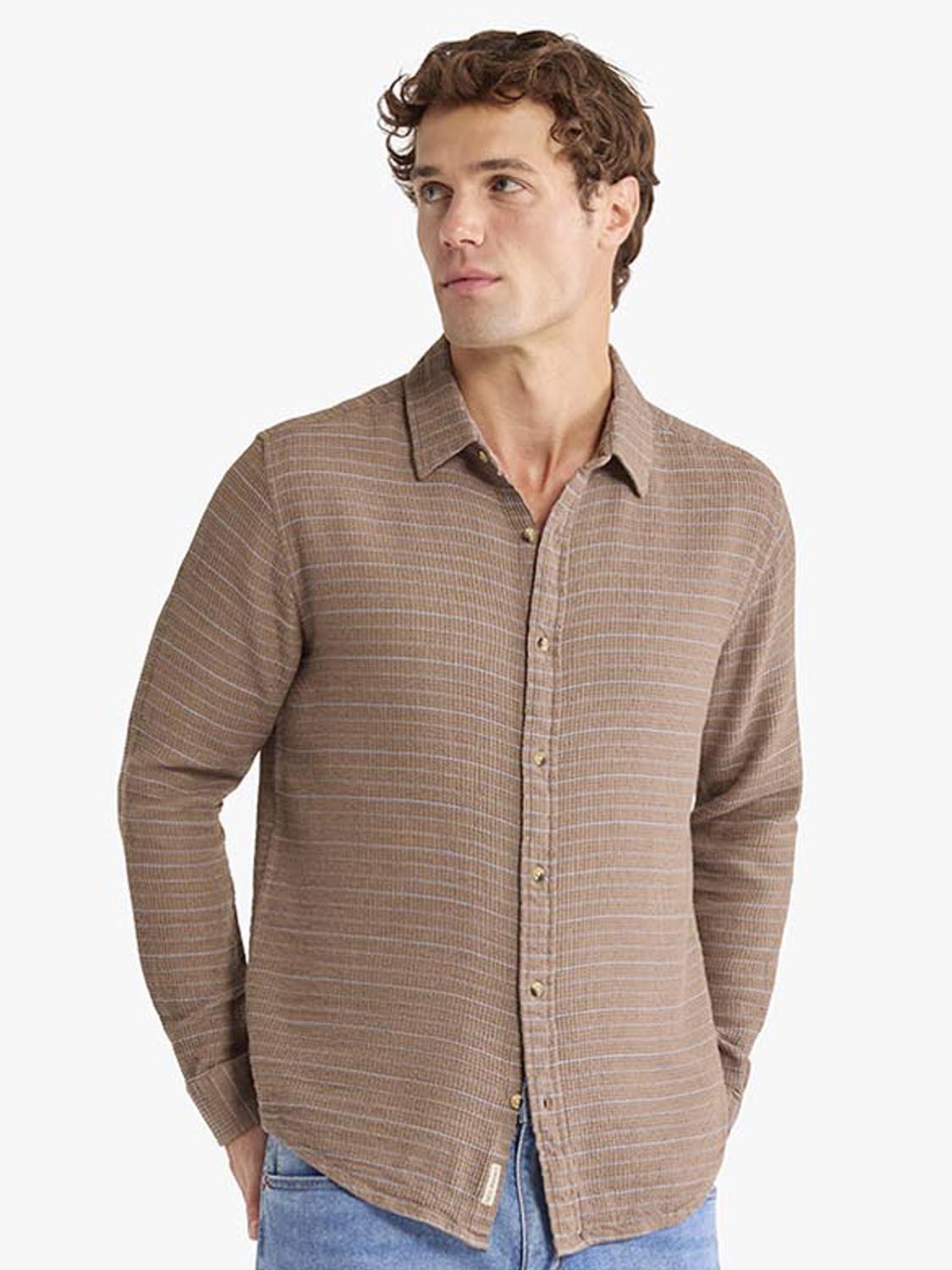 Oasis Long Sleeve Button Up | Sandbar Waffle Stripe