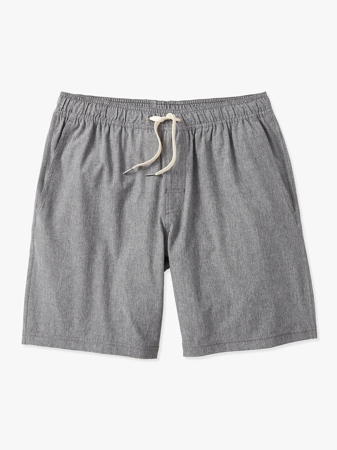 Grey one shorts in 8 inch inseam with a drawstring on a white background
