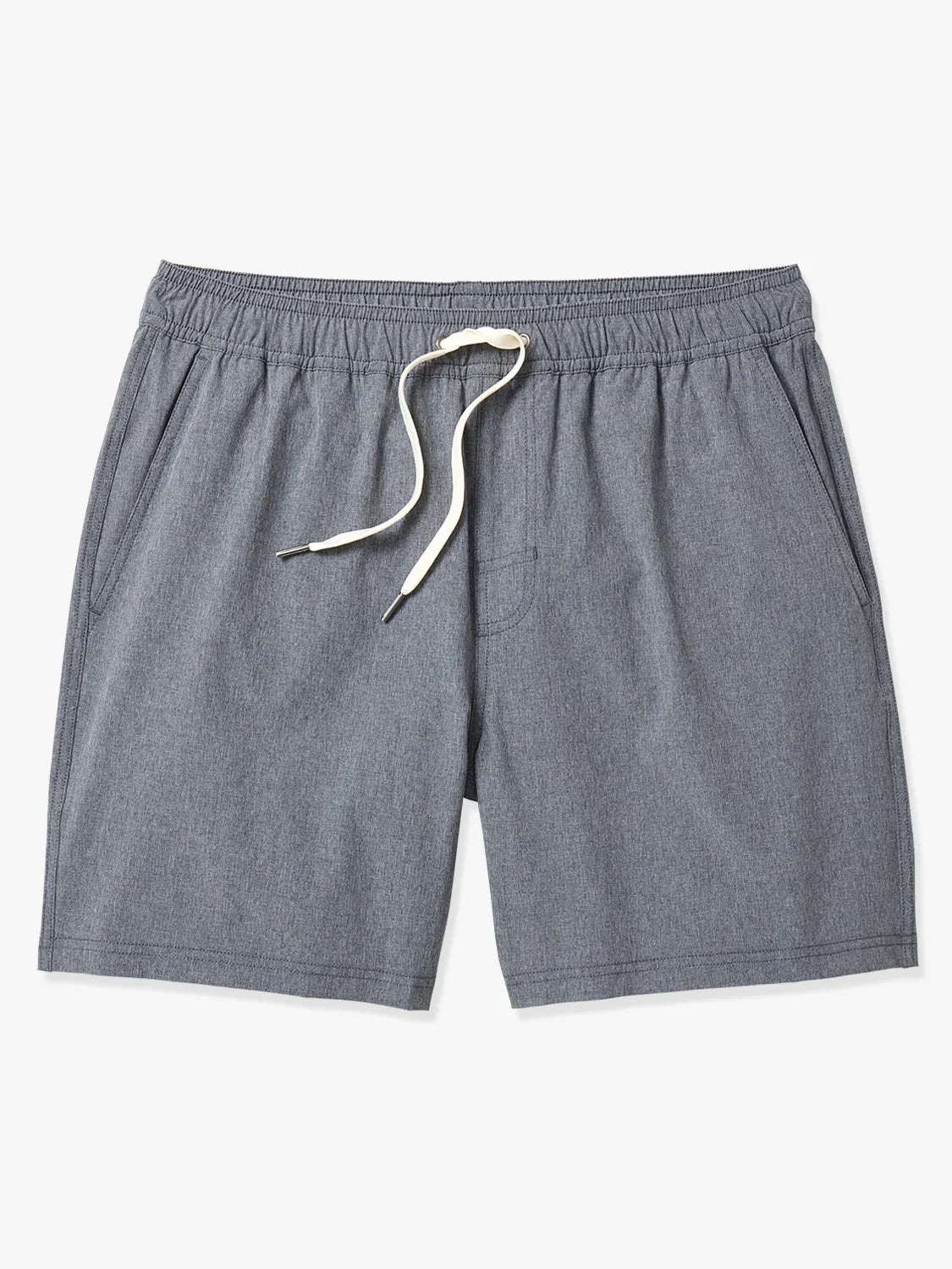 Grey one shorts in 6 inch inseam with a drawstring on a white background