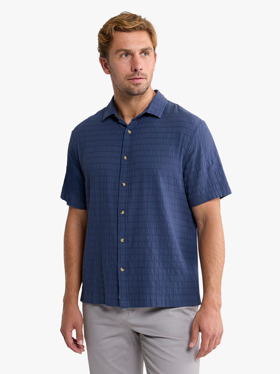 Oasis Textured Shirt | Navy Basket Weave