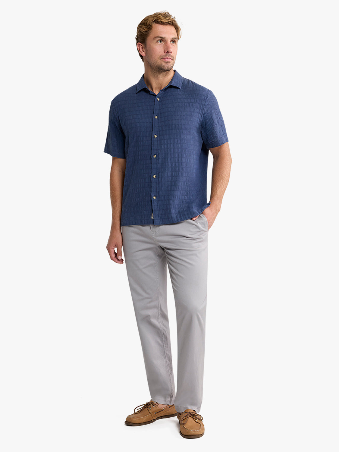 Oasis Textured Shirt | Navy Basket Weave