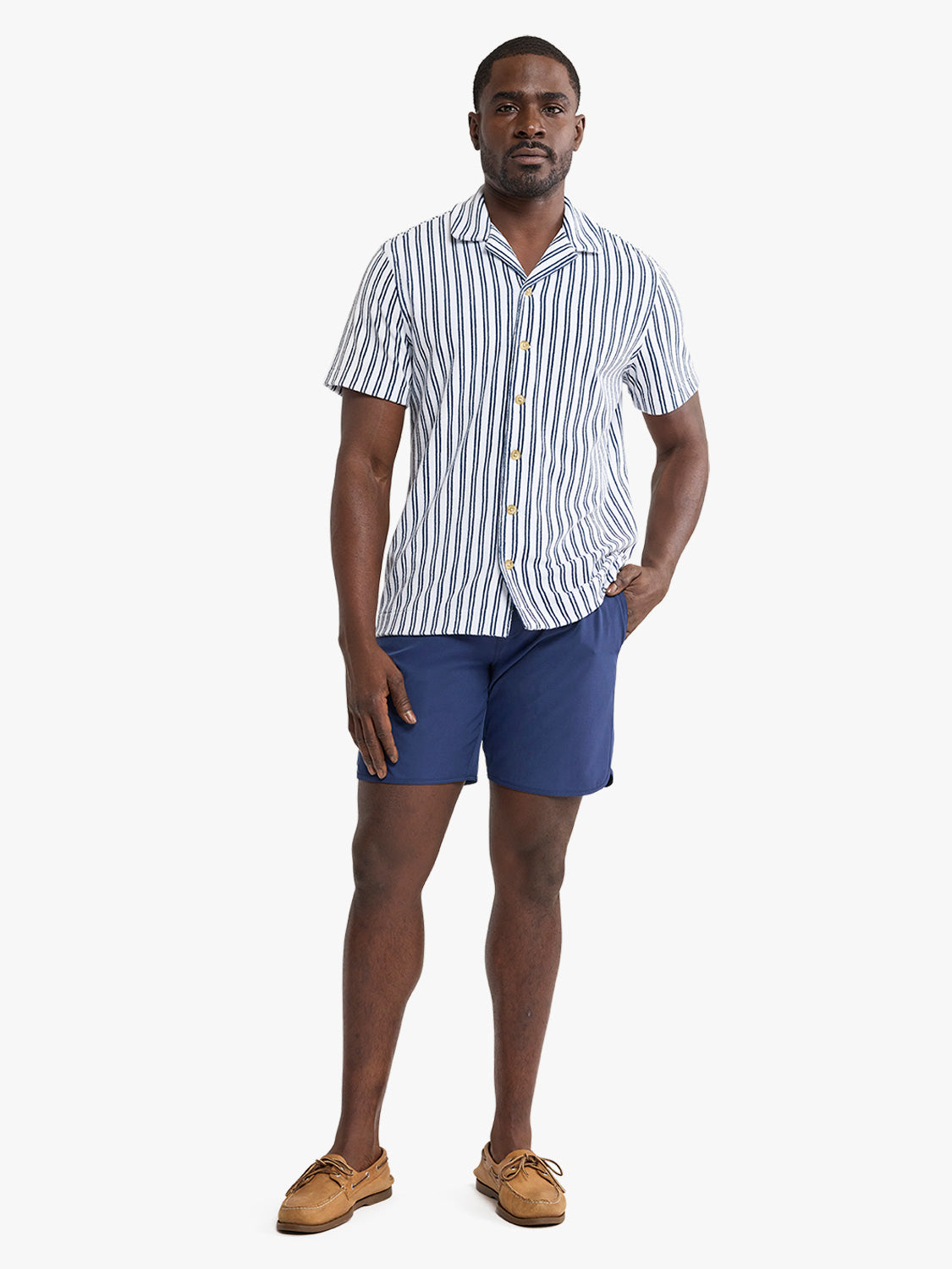 Ravello Terry Short Sleeve Button Up | Beach Stripe