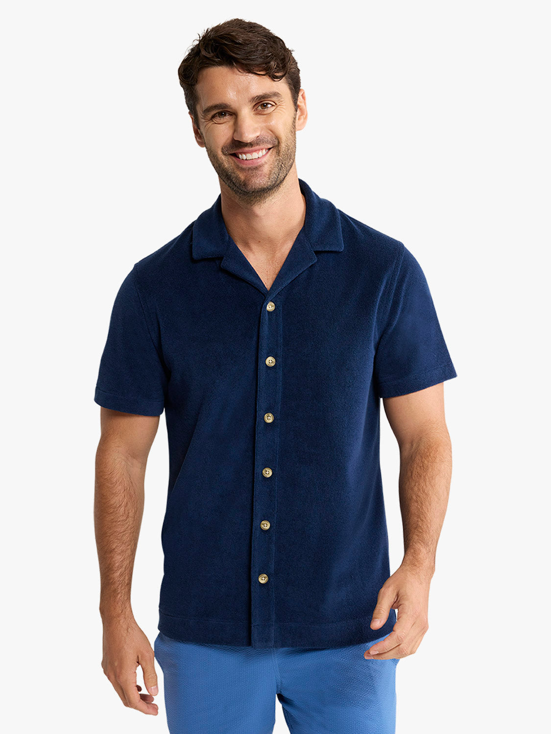 Ravello Terry Short Sleeve Button Up | Navy