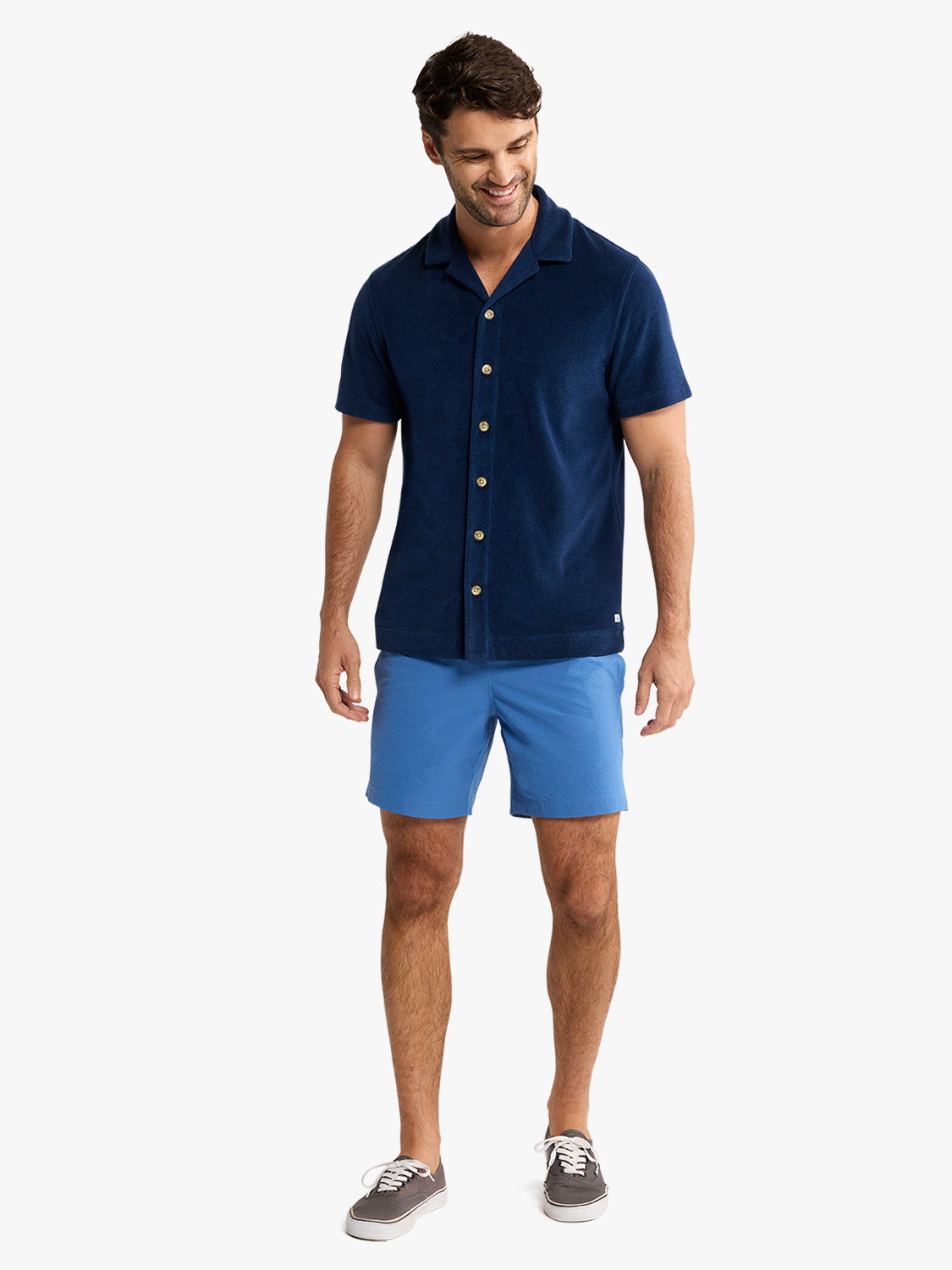 Ravello Terry Short Sleeve Button Up | Navy