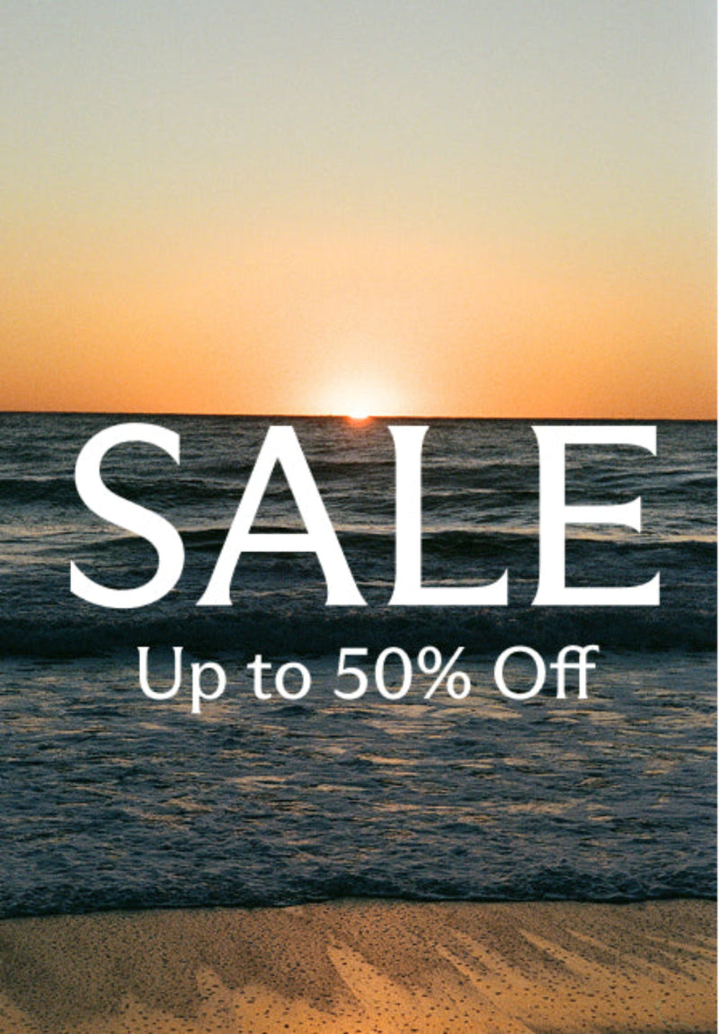 Sunset over water with 'SALE Up to 50% Off' text overlay