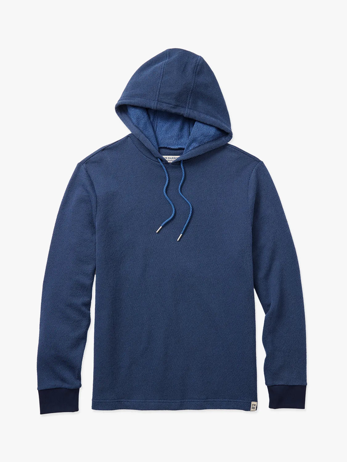 Navy blue tailwind hoodie with navy drawstrings on a white background